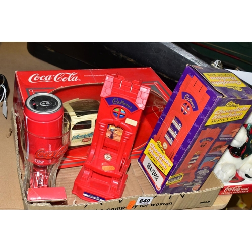 640 - A QUANTITY OF COCA COLA AND CADBURY'S MEMORABILIA, to include boxed Solido Volkswagen Beetle Coccion... 