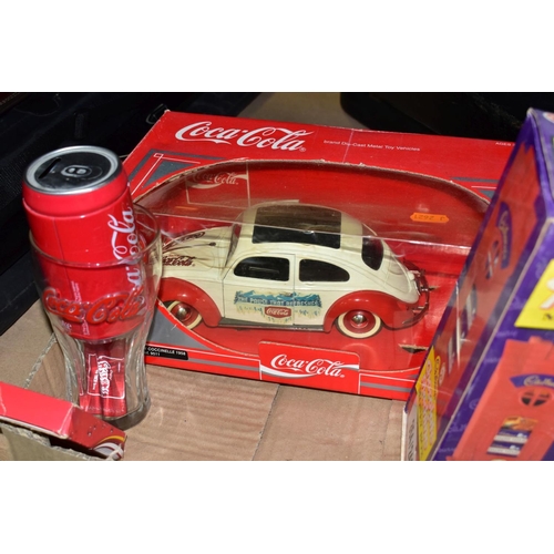 640 - A QUANTITY OF COCA COLA AND CADBURY'S MEMORABILIA, to include boxed Solido Volkswagen Beetle Coccion... 