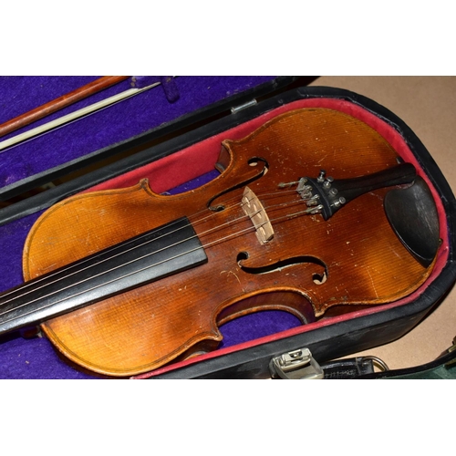 641 - AN EARLY 20TH CENTURY VIOLIN AND A LATER CHINESE VIOLIN, the early 20th Century example with two pie... 