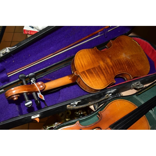 641 - AN EARLY 20TH CENTURY VIOLIN AND A LATER CHINESE VIOLIN, the early 20th Century example with two pie... 