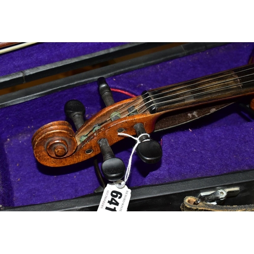 641 - AN EARLY 20TH CENTURY VIOLIN AND A LATER CHINESE VIOLIN, the early 20th Century example with two pie... 