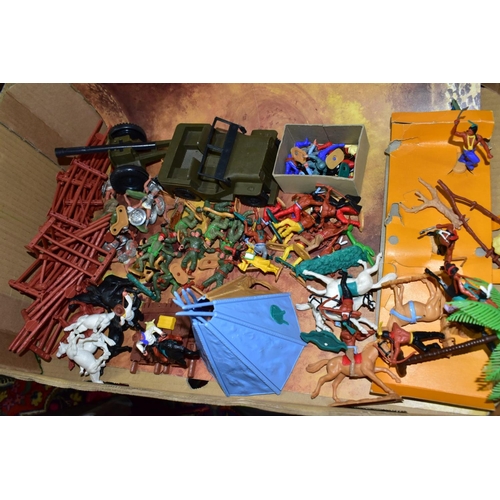 662 - A QUANTITY OF ASSORTED TIMPO PLASTIC FIGURES, various soldiers, cowboys and Native Americans, assort... 