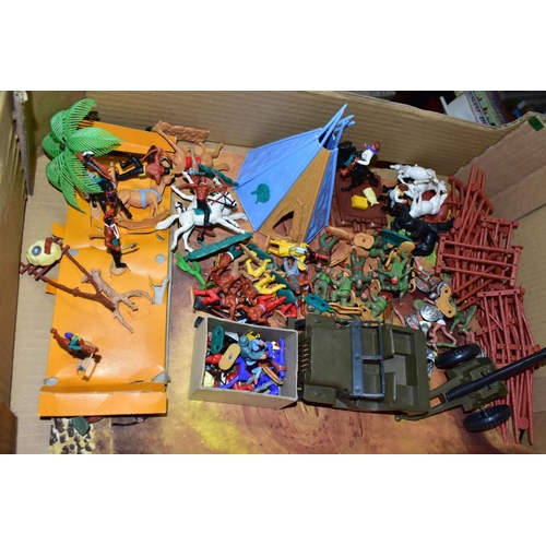 662 - A QUANTITY OF ASSORTED TIMPO PLASTIC FIGURES, various soldiers, cowboys and Native Americans, assort... 