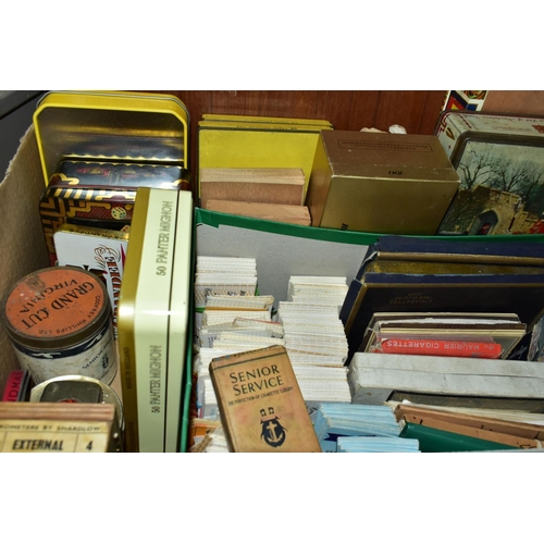 663 - MIXED EPHEMERA, Four boxes containing many cigarette/trade cards in albums and loose, two albums of ... 