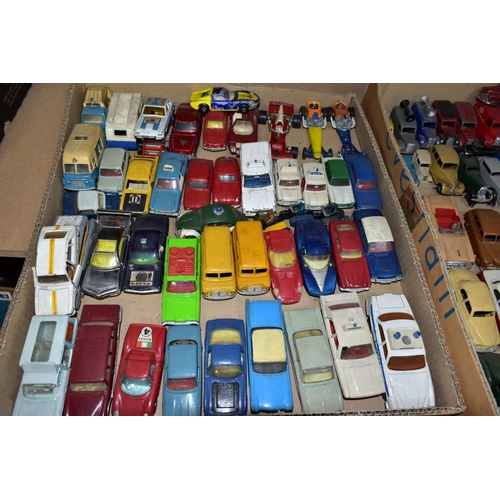 679 - A QUANTITY OF UNBOXED AND ASSORTED DIECAST CARS AND VANS, Spot-On, Dinky, Corgi, Matchbox, Palitoys ... 