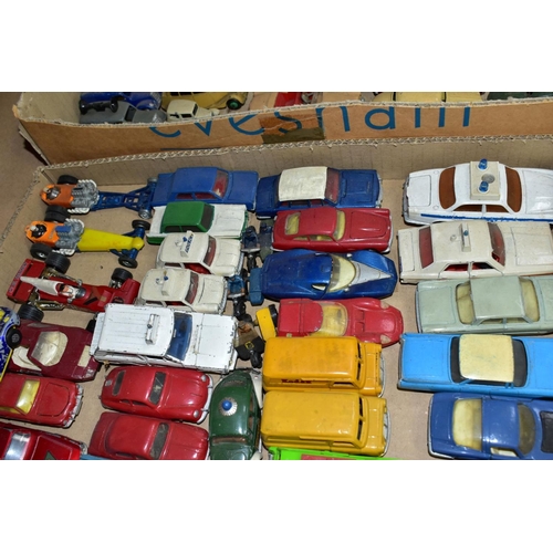 679 - A QUANTITY OF UNBOXED AND ASSORTED DIECAST CARS AND VANS, Spot-On, Dinky, Corgi, Matchbox, Palitoys ... 