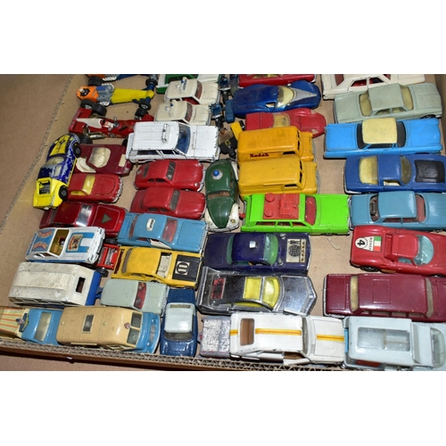 679 - A QUANTITY OF UNBOXED AND ASSORTED DIECAST CARS AND VANS, Spot-On, Dinky, Corgi, Matchbox, Palitoys ... 