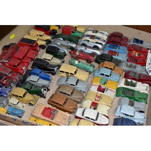 679 - A QUANTITY OF UNBOXED AND ASSORTED DIECAST CARS AND VANS, Spot-On, Dinky, Corgi, Matchbox, Palitoys ... 