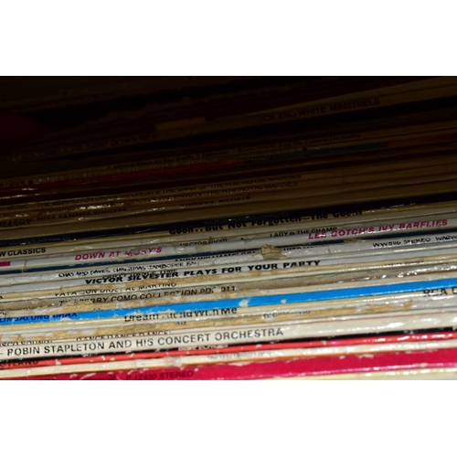 683 - FOUR BOXES AND TWO LP CASES OF RECORDS, largely easy listening and classical, and a small quantity o... 