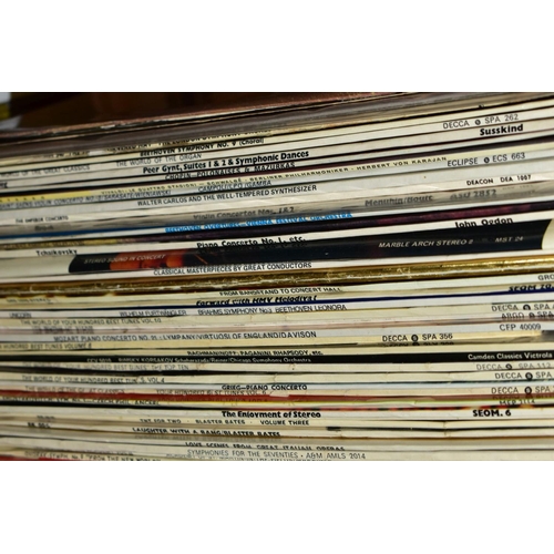 683 - FOUR BOXES AND TWO LP CASES OF RECORDS, largely easy listening and classical, and a small quantity o... 