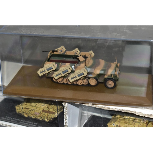 686 - A QUANTITY OF BOXED MAINLY AMER DIECAST GERMAN MILITARY VEHICLES, majority approximately 1/72 scale,... 