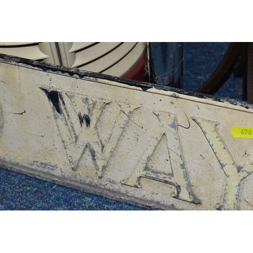 696 - AN ALUMINIUM STREET NAME SIGN 'WINDWARD WAY', possibly from Castle Bromwich in Birmingham, raised le... 