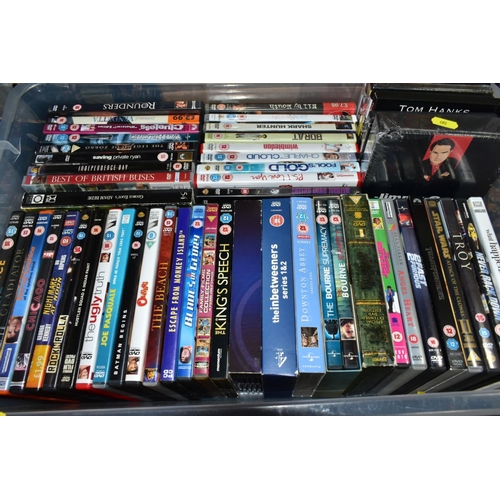 697 - NINE BOXES OF DVD'S, ETC, to include films - Hellboy, Safe House, Hitch, Kings Speech, Black Hawk Do... 