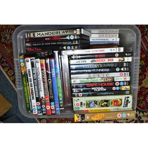 697 - NINE BOXES OF DVD'S, ETC, to include films - Hellboy, Safe House, Hitch, Kings Speech, Black Hawk Do... 