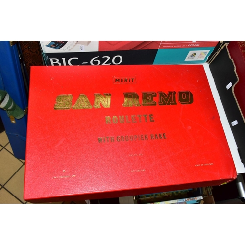 704 - A BOXED MERIT 'SAN REMO' ROULETTE SET, No.6376, boxed House Martin Backgammon set, boxed battery pow... 