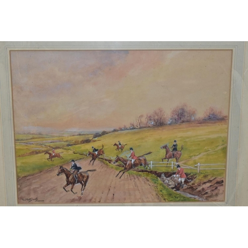 705 - W. MCDADS (20TH CENTURY) a pair of hunting scene watercolours, one with a horse and rider in a ditch... 