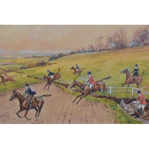 705 - W. MCDADS (20TH CENTURY) a pair of hunting scene watercolours, one with a horse and rider in a ditch... 