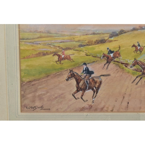 705 - W. MCDADS (20TH CENTURY) a pair of hunting scene watercolours, one with a horse and rider in a ditch... 