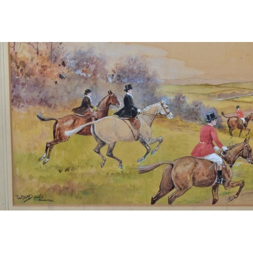 705 - W. MCDADS (20TH CENTURY) a pair of hunting scene watercolours, one with a horse and rider in a ditch... 