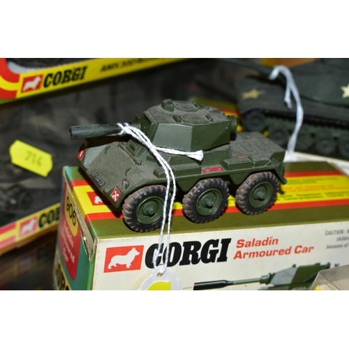 714 - A QUANTITY OF BOXED DIECAST MILITARY VEHICLES, DINKY, CORGI AND MATCHBOX, to include Corgi Toys Tank... 