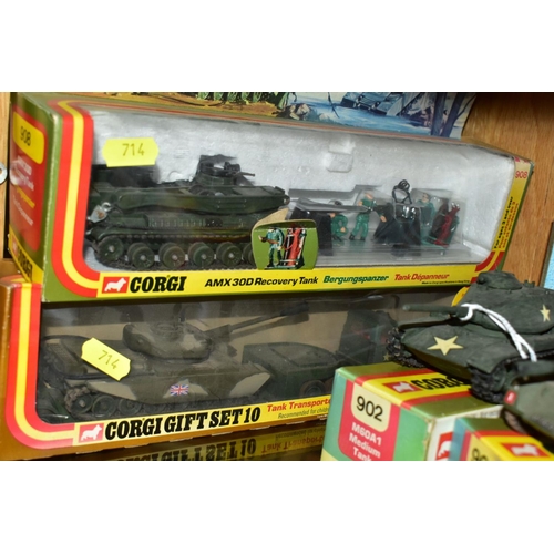 714 - A QUANTITY OF BOXED DIECAST MILITARY VEHICLES, DINKY, CORGI AND MATCHBOX, to include Corgi Toys Tank... 