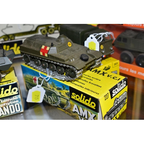 715 - A QUANTITY OF BOXED SOLIDO DIECAST MILITARY VEHICLES, Berliet Tank Transporter, No. T12, Renault 4 x... 