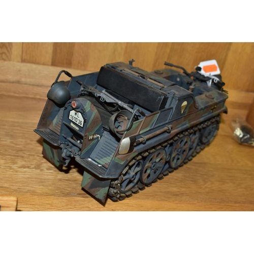 720 - TWO LARGE SCALE CONSTRUCTED PLASTIC GERMAN MILITARY MOTORBIKE MODEL KITS, one depicts a N.S.U. Kette... 