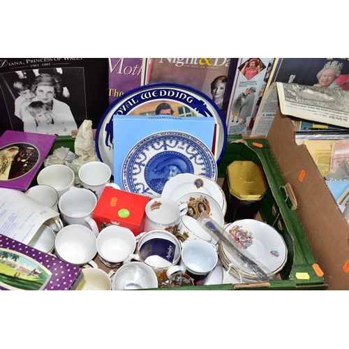 722 - ROYAL EPHEMERA, two boxes of assorted Royal related ephemera and collectables to include cups and sa... 