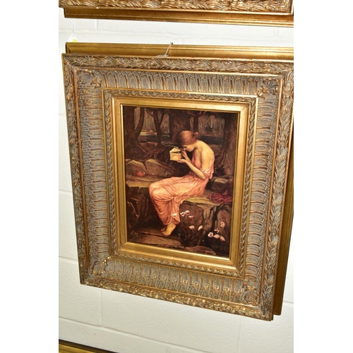 725 - TWO GILT FRAMED DECORATIVE PRINTS, comprising Marcus Stone, 'Absence Makes the Heart Grow Fonder' an... 