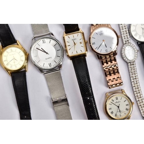 74 - A BAG OF ASSORTED LADIES AND GENTS WRISTWATCHES, ten watches in total, mostly quartz movements, with... 