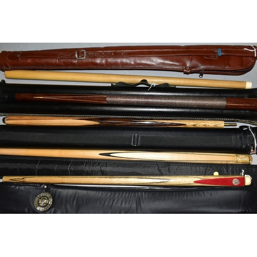 742 - A QUANTITY OF ASSORTED WOODEN CUES, mixture of one and two piece cues with no makers marks, some wit... 