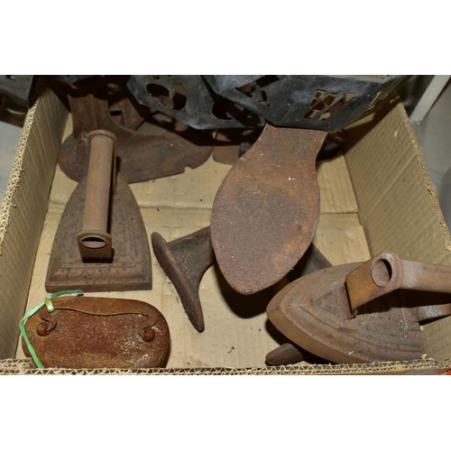 744 - A BOX OF METALWARE, including four base metal circular stencils with alphabet letter cut outs, a cas... 