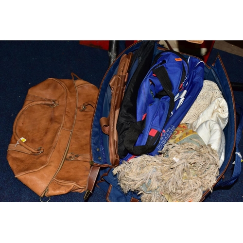 749 - FIVE MENS AND LADIES COATS AND LOOSE BAG OF MISCELLANEOUS ITEMS, including Callaghans brown wax jack... 