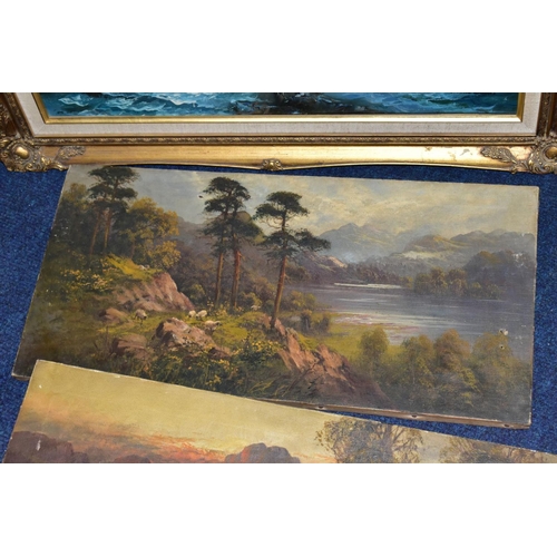 752 - ASSORTED PAINTINGS AND ABRAHAM HULK PRINT, comprising a Russell Grant? coastal oil on canvas, two la... 