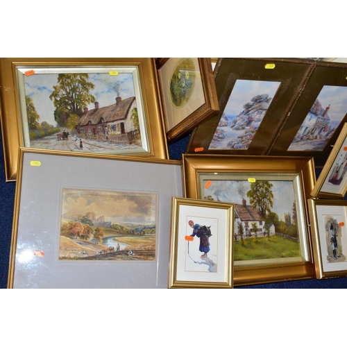 753 - PAINTINGS AND PRINTS ETC, to include a pair of W Sands watercolours of coastal villages, size approx... 