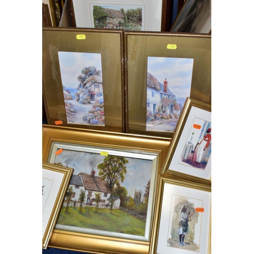 753 - PAINTINGS AND PRINTS ETC, to include a pair of W Sands watercolours of coastal villages, size approx... 