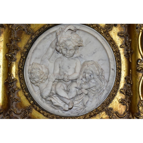 754 - AFTER EDWARD WILLIAM WYON (1811-1855), two cast marble Tondo form plaques of high relief form, both ... 