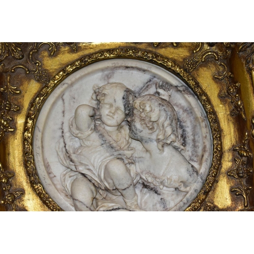 754 - AFTER EDWARD WILLIAM WYON (1811-1855), two cast marble Tondo form plaques of high relief form, both ... 