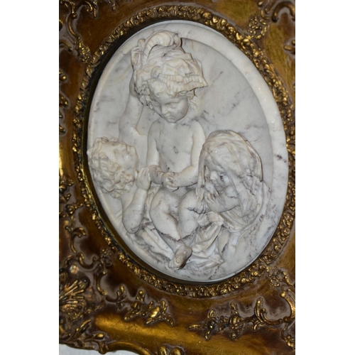 754 - AFTER EDWARD WILLIAM WYON (1811-1855), two cast marble Tondo form plaques of high relief form, both ... 