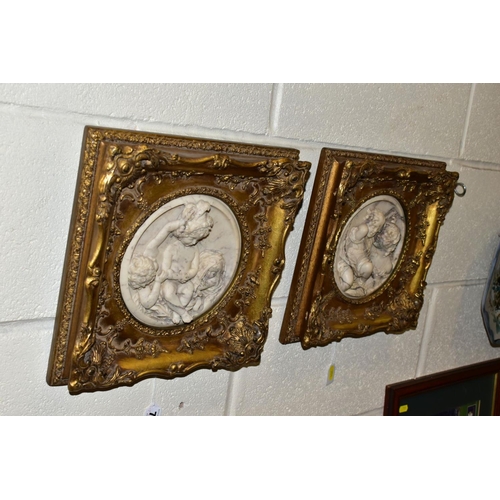 754 - AFTER EDWARD WILLIAM WYON (1811-1855), two cast marble Tondo form plaques of high relief form, both ... 