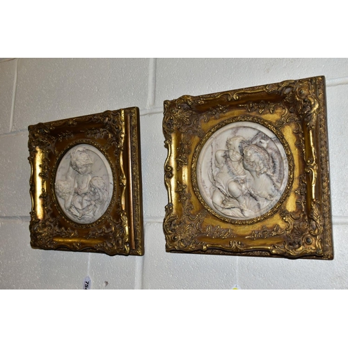 754 - AFTER EDWARD WILLIAM WYON (1811-1855), two cast marble Tondo form plaques of high relief form, both ... 