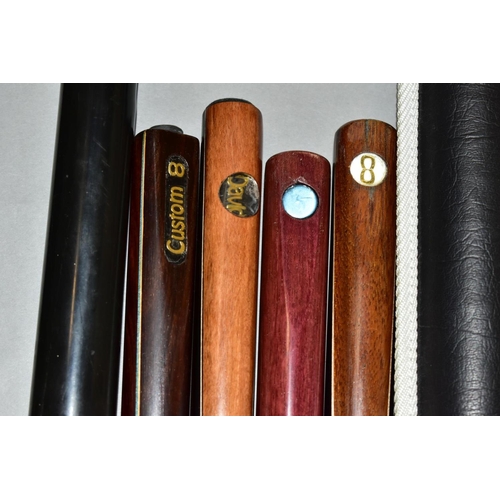 758 - A QUANTITY OF ASSORTED WOODEN CUES, all one piece cues with no makers marks, some with extension pie... 