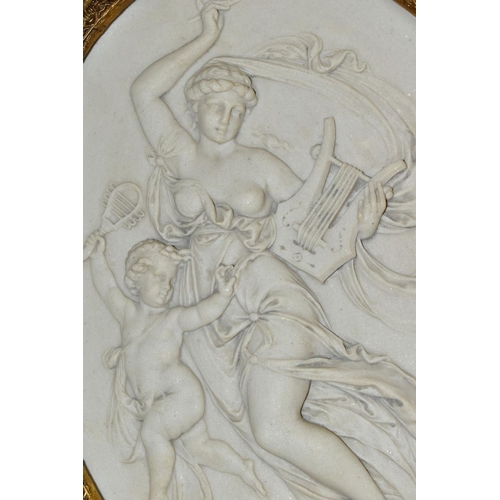 759 - AFTER T.P DANBIERE, two cast marble high relief plaques, oval in shape depicting scantily clad class... 