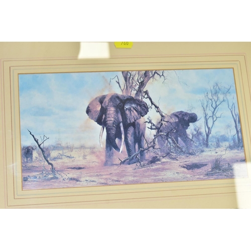 760 - FOUR FRAMED PRINTS comprising three David Shepherd prints with pencil signatures to the mounts and s... 