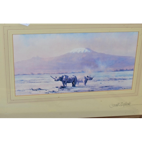 760 - FOUR FRAMED PRINTS comprising three David Shepherd prints with pencil signatures to the mounts and s... 