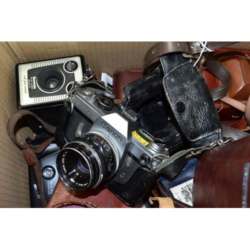 769 - CAMERAS, ACCESSORIES AND BINOCULARS, one box containing a miscellaneous collection of items includin... 