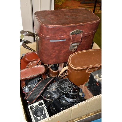 769 - CAMERAS, ACCESSORIES AND BINOCULARS, one box containing a miscellaneous collection of items includin... 