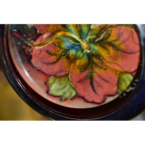 772 - A MOORCROFT POTTERY FLAMBE LIPPED BOWL, Hibiscus pattern, impressed backstamp, diameter inside lip 1... 