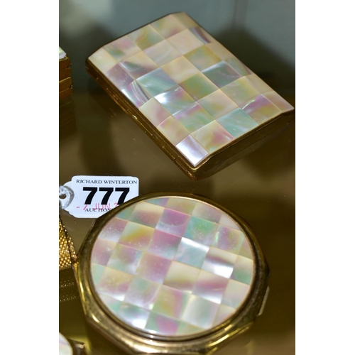 777 - TWO 19TH CENTURY MOTHER OF PEARL CARD CASES AND SIX MOTHER OF PEARL COSMETIC ITEMS, comprising Strat... 