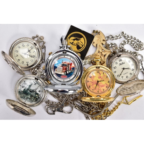 78 - A BAG OF ASSORTED NOVELTY POCKET WATCHES, to include five novelty pocket watches with various design... 